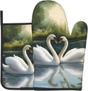 Beautiful White Swans On The Lake Print Oven Mitt & Pot Holder Set, A Must-Have for Kitchen Oven Microwave Grill
