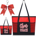 Cheer Coach Tote Bag for Women with Keychain Bow, 19.6x13.7x3.93'' Cheerleader Coach Bag Cheerleading Gift