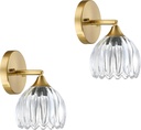 2 Pack 1 Light Vintage Wall Sconces Tulip Clear Glass Lampshade Hradwired Modern Gold Wall Lighting Fixture for Bedside Bedroom Doorway