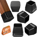 28Pcs Square Chair Leg Floor Protectors with Wrapped Felt Bottom, Silicone Chair Leg Protectors for Hardwood Floors, Chair Legs Cover Prevents Scratches & Reduce Noise (Black L Fit 1.14"-1.42")