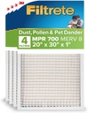 Filtrete 20x30x1 AC Furnace Air Filter, MERV 8, MPR 700, Tough on Pollen, Easy on Airflow, 3-Month Pleated 1-Inch Electrostatic Air Cleaning Filter, 4-Pack (Actual Size 19.880 x 29.880 x 0.8125 in)
