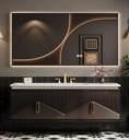 Single Sink Bathroom Vanity, 52" Luxurious Floating Bathroom Cabinet with One-Piece Top & Drawers, Wall Mount Bath Vanities with LED Smart Defog Mirror, Modern Solid Wood Vanity(Brown)