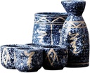 Japanese Ceramic Sake Set Warmer,Vintage Sake Cup Ceramic Japanese Sake Set,Traditional Retro Porcelain Crafts Sake Cup for Cold/Warm/Hot Sake/Shochu/Tea-Dinnerware W