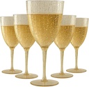 Oojami Elegant Plastic Champagne Flutes - 32 PCS, 7.8oz Disposable & Reusable Wine Glasses - Perfect for Home, Parties, Weddings, Birthdays & Celebrations (32, Gold Glitter)