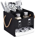 Ikee Design Wooden Utensil Caddy with Handles, Includes Salt Pepper Shaker,Silverware Caddy,Silverware Holder Organizer for Countertop,Party,Camping and Kitchen,Picnic Cutlery Holders,Black Color