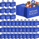 Paterr Christmas Religious Tote Bags Bulk Large Christian Bible Non Woven Reusable Gift Bags with Handle for Women(Blue,50 Pcs)
