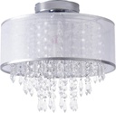 Crystal Chandelier for Bedroom Crytal Semi Flush Mount Ceiling Light Fixture with Cloth Shade Crystal Chandeliers for Dining Living Room Closet (White Cover+Crystal)