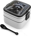 Cute Raccoon Eating Bento Box with 2 Compartments Adult Lunch Box Lunch Container for Meal Prep Work And Outdoors