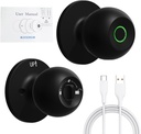 Fingerprint Door Lock, 3 Modes Adjustable Smart Fingerprint Door Knob with Lock, Emergency Charging Keyless Entry Door Lock for Home Bedroom Offices and Garages Black