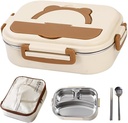 Insulated Bento Box Food-grade, Adult Student Lunch Box With Lunch Bag and Cutlery Set,2 Compartment-31 oz/3 Compartment-28 oz (Off white, 3 compartment)