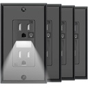 SOZULAMP Black Wall Outlet with Night Light,Electrical Tamper Resistant Receptacle,15 Amp 125Volt,Built-in Nightlight, Receptacle Outlet with Wallplate(4Pack,Glossy Black)
