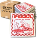 White Pizza Box with Printed Design – 12 x 12 x 2 in | Durable Takeout Box for Pizza, Flatbreads & Baked Goods | Grease-Resistant, Easy to Fold, Professional Appearance (25)