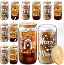 12 Pcs Teacher Appreciation Gift for Women Mason Jar Glass Cup 16 oz Coffee Drinking Jar with Lid and Straw Cleaning Brush Drinking Graduation for Birthday Women Teacher Christmas