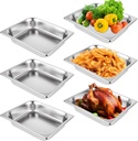 QTLCOHD 6 Pack Half Size Hotel Pans, 1/2 Inch 2.5 Inch Deep Stainless Steel Steam Table Pan, Commercial Food Pan for Chafing Dishes, Breading Trays for Hotel, Party, Buffet, Catering Supplies