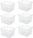 Freezer Basket Organizer, Refrigerator Metal Wire Storage Divider, Household Container Bins with Handles for Kitchen, Pantry, Cabinet, Closets - Pearl White (6, 11in x 10in x 5.5in)