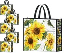 NymphFable 5 Pack Reusable Shopping Bags Sun Flowers Washable Grocery Bags Fabric Tote Bag