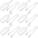 12pcs Ice Tongs and Scoops for Ice Bucket Versatile Serving Tongs with Shovel Scoop for Freezer Kitchen Food Buffet Cocktail Tea Party Bar Wedding BBQ Transparent