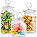 Hiceeden Set of 3 Cute Glass Jars with Airtight Lids, Candy & Cookie Food Storage Containers with Heart-shaped Handle, Glass Canister with Grid Texture for Coffee Beans, Flour, Sugar, 22/32/ 45oz
