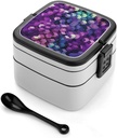 Abstract Color Cubes Purple Bento Box Adult Lunch Box All-in-One Stackable Bento Lunch Box with Compartments Double Layer Lunch Boxes Leak-Proof Lunchbox Lunch Containers for Work Picnics Travel