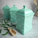 City to Cottage Teal Blue and White Polka Dot Handmade, 31.5oz/900ml Ceramic Kitchen Storage Jar Set of 3, Same Size Large Canisters