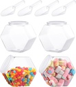 4pcs Large Candy Jar with Spoons, 72 OZ Hexagon Candy Jar Plastic Clear Cookie Jar with Lid for Candy Buffet, Kitchen Storage Containers Set