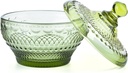 Sungmor Vintage Embossed Glass Candy Storage Jars w/Lid, Decorative Colorful Crystal Candy Dishes Green Cookie Container, Pretty Covered Bowls for Chocolate Dessert Icecream Buffet