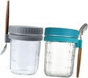 2sets Overnight Oats Jars Variety Pack Leakproof Oatmeal Cups Lids Glass Oatmeal Containers for Healthy Breakfast