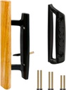 Sliding Glass Patio Door Handle Replacement Set with Oak Wood Inside Handles and Zinc Diecast Outside Pull, 3-15/16" Hole Spacing, Non-Handed, Black