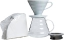 Hario V60 Coffee Pour Over Kit Bundle Set - Comes with Ceramic Dripper, Range Server Glass Pot, Measuring Spoon, and 100 Count Package of Hario 02W Coffee Filters