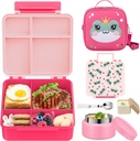 Bento Lunch Box Kids with 9oz Soup Thermo, Kids Leakproof Lunch Food Containers with 4 Compartment, Insulated Lunch Bag for Girls Boys to School Travel