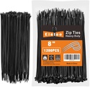 8 Inch Black Zip Ties (1200 Pack), 35 LBS Tensile Strength, Self-Locking Nylon PA66 UV Resistant Cable Ties for Indoor and Outdoor Use