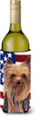 Caroline's Treasures SC9013LITERK USA American Flag with Yorkie Wine Bottle Hugger Bottle Cooler Sleeve Hugger Machine Washable Collapsible Insulator Beverage Insulated Holder