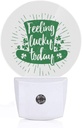 Axayaz St Patrick's Day LED Night Light Shamrock Hat with Words Feeling Lucky Today Light Green White Dusk to Dawn Round Lamp Auto Sensor for Bathroom Hallway Living Room