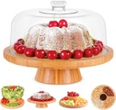 Homeries Bamboo Cake Stand with Lid, Cake Plate, (6 in 1) Multi-Functional Serving Platter, Large Cake Stand with Dome, Cake Display Stand with lid & Cake Dome - Use as Cake Holder, Cake Cover