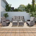 Rilyson 5 Piece Outdoor Patio Furniture Set - Rattan Wicker Patio Conversation Sets with 2 Swivel Rocker Chairs,2 Ottomans and 1 Sofa for Outside Porch Deck Backyard(Mixed Grey/Grey)
