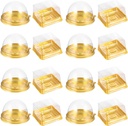 DOITOOL Clear Plastic Mini Cake Box 100 Pack Square Mini Cupcake Containers Mooncake Boxes Muffin Pod Dome Muffin Single Container for Wedding Birthday Supplies (Golden)