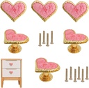 6 pcs Pink Heart Shape Drawer Knobs Zinc Alloy Handle Cute Cabinet Pull Handles Decorative Furniture Knobs for Cupboard Dresser Wardrobe Bathroom Hardware with Screws (Pink Heart)