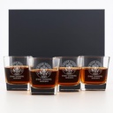 Personalized Military Sets - Custom Engraved Decanter & 4 Scotch Glasses - Army, Navy, Air Force, Coast Guard - Active Duty & Veterans (Sq. Scotch Glass Set)