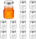 12 Pcs Tessco Mini Mason Jar Shot Glasses with Lids 2 oz Dishwasher Safe Mason Canning Jars for Bachelorette Wedding Party Favors Bar Drinks Home Desserts Honey Jam Candy Storage (Clear)