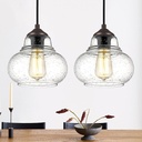 ELYONA 2 Pack Bubble Glass Pendant Lights, 8 Inch Vintage Hanging Lamp Seeded Glass Industrial Pendant Light Fixtures for Kitchen Island, Farmhouse, Bar, Bathroom, Dining Room, Oil Rubbed Bronze