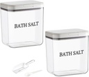 2 Pack Salt Container,2 L Bath Salt Container With Scoop Set,Plastic Salt Cellar Dispenser Jar,Candy Laundry Spoon With Lid Storage,Clear Cookie Holder,Airtight Cute Bathroom Pods Box Clear