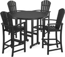 POLYWOOD Palm Coast 5-Piece Bar Set Black - Retro Style High Top Bistro Patio Furniture - HDPE Outdoor Bar Table and Chairs Set for Deck Garden Backyard