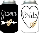 Rogue River Tactical Bride and Groom Collapsible Can Bottle Beverage Cooler Sleeves 2 Pack Wedding Engagement Anniversary Gift Set