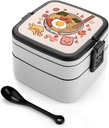 Delicious Sweet Ramen Bento Box Double Layer Lunch Box for Adults with Spoon And Handle Stackable Lunchbox Leakproof Lunch Container for Work Picnic Travel