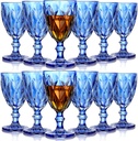 Yinder Glass Goblet Vintage Wine Goblet Embossed Glassware 10 oz Solid Color Glass Stemmed Cups for Iced Tea Beverage Soda Juice Water Liquor and Party Wedding Bars Restaurants (Blue,12 Pack)