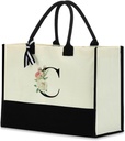 Monogrammed Tote Bags Floral Letter Initial Bag Personalized Beach Bag Monogrammed Gifts for Women Bridesmaids Wedding
