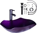 Oval Glass Vessel Sink, 21.5 inch Bathroom Bowl with Oil Rubbed Bronze Faucet, Pop-Up Drain, Installation Kit (violet)