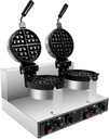 110V 2600W Commercial Double Waffle Maker with Two Non-Stick Baking Pans, Iron Stainless Steel Waffle Machine, Tabletop Large Waffle Maker for Home, Dessert Stores, Restaurants(Silver+ Black)
