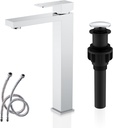 KENES Chrome Bowl Vessel Sink Facuet Single Handle Tall Bathroom Sink Faucet Bathroom Vanity Faucet Basin Mixer Tap with Water Supply Lines and Pop Up Sink Drain, LJ-9031A-5