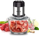 Electric Grinder Chopper Mincer 2L, 800w High Power, Glass Bowl with Handle, Silent Operation Food Processor, Kitchen Cooking Machine for Meat, Vegetables, Fruits, Onion and Nuts